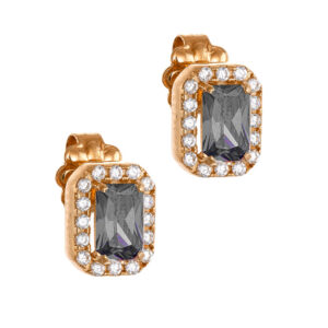 Σκουλαρίκια Rosegold Κ14 Με Μαύρη Πέτρα Ζιργκόν Σε Κοπή Baquette & Λευκές Στρόγγυλες Περιμετρικά MSS-22791R