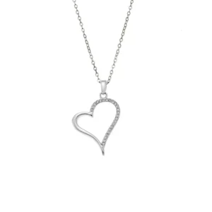 Κολιέ Ασημένιο 925 Καρδιά Με Λεπτομέρειες Από Λευκές Πέτρες Ζιργκόν KAL-25108W