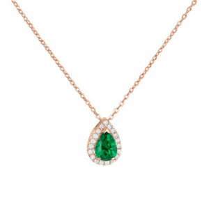Κολιέ Ροζ Χρυσό Κ14 Ροζέτα Δάκρυ Με Πράσινη Πέτρα Ζιργκόν Στο Κέντρο & Λευκές Περιμετρικά MSK-22683R
