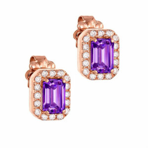 Σκουλαρίκια Rosegold Κ14 Με Μωβ Πέτρα Ζιργκόν Σε Κοπή Baquette & Λευκές Στρόγγυλες Περιμετρικά MSS-22881R