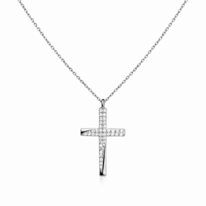 Κολιέ Σταυρός Ασημένιος 925 Με Λευκές Ζιργκόν Πέτρες  KLA-25143W