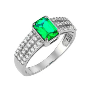 Δαχτυλίδι Ροζέτα Λευκόχρυσο14Κ Με Πράσινη Ορθογώνια Πέτρα Ζιργκον MSD-24816W
