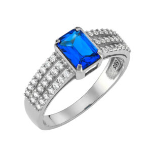 Δαχτυλίδι Ροζέτα Λευκόχρυσο14Κ Με Μπλε Ορθογώνια Πέτρα Ζιργκον MSD-10200W