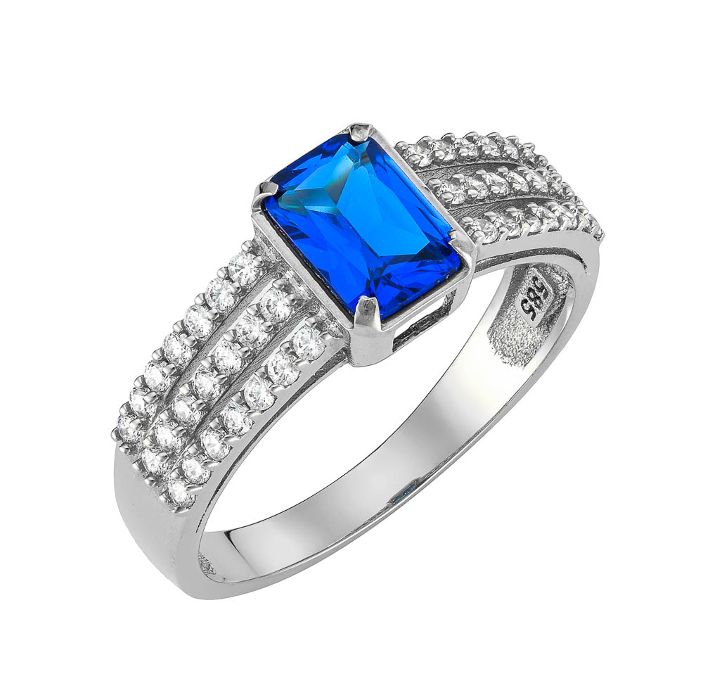 Δαχτυλίδι Ροζέτα Λευκόχρυσο14Κ Με Μπλε Ορθογώνια Πέτρα Ζιργκον MSD-10200W