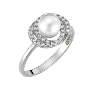 Δαχτυλίδι Λευκόχρυσο 14K Με Μαργαριτάρι & Λευκές Πέτρες Ζιργκόν MSD-10209W