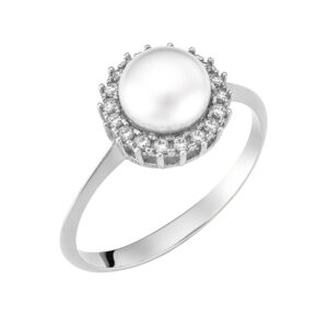 Δαχτυλίδι Λευκόχρυσο 14K Με Μαργαριτάρι & Λευκές Πέτρες Περιμετρικά MSD-10213W