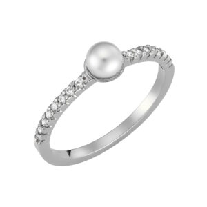 Δαχτυλίδι Λευκόχρυσο14K Με Μαργαριτάρι & Λευκές Πέτρες Ζιργκον Κατά Μήκος Του Δαχτυλιδιού MSD-10214W