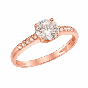 Δαχτυλίδι Μονόπετρο Ροζ Χρυσό 14K Με Κεντρική & Πλαϊνές Λευκές Πέτρες Ζιργκον MSD-21773R