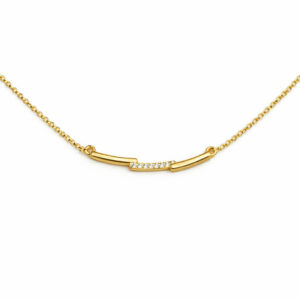 Κολιέ Ασημένιο Επιχρυσωμένο 925 Μπάρα με Λευκές Πέτρες Ζιργκόν MRK-24000Y