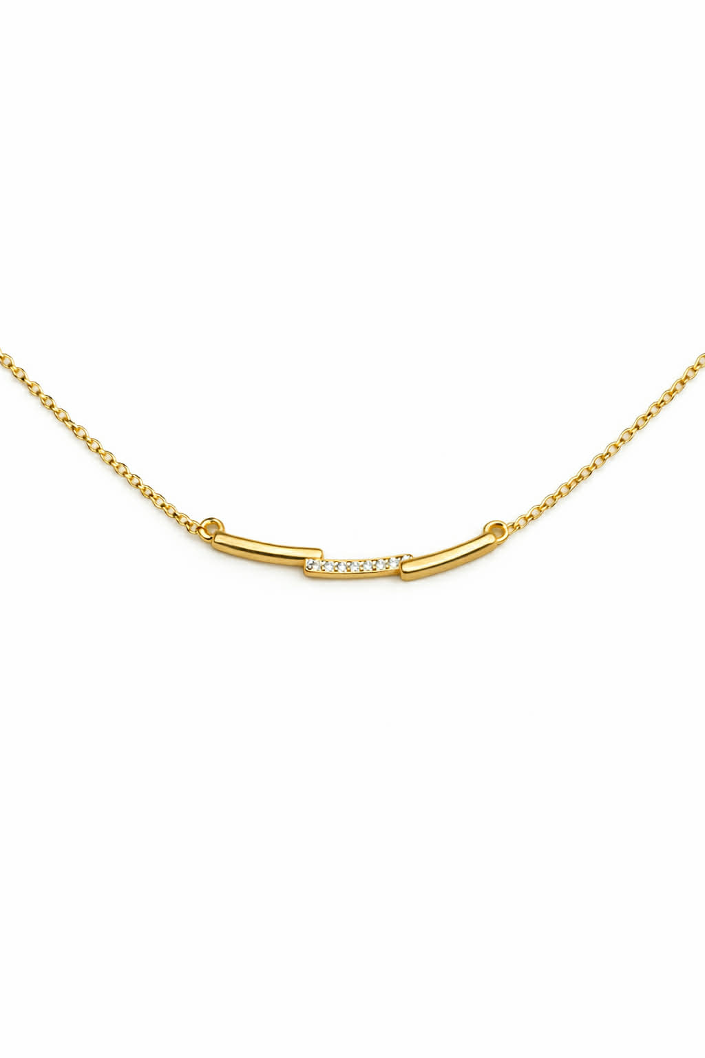 Κολιέ Ασημένιο Επιχρυσωμένο 925 Μπάρα με Λευκές Πέτρες Ζιργκόν MRK-24000Y - Image 2