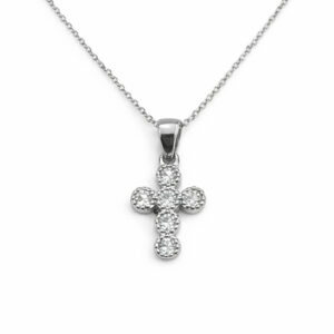 Κολιέ Σταυρός Ασημένιος με Λευκές Πέτρες Ζιργκόν MRK-24001W