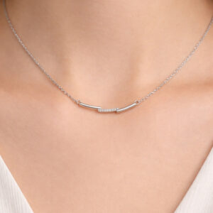 Κολιέ Ασημένιο 925 Μπάρα με Λευκές Πέτρες Ζιργκόν MRK-24000W