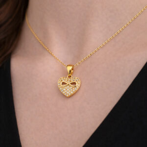 Κολιέ Καρδιά Ασημένια Επιχρυσωμένη 925 με Άπειρο στο κέντρο MRK-24002Y