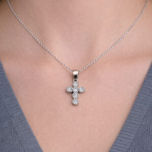 Κολιέ Σταυρός Ασημένιος με Λευκές Πέτρες Ζιργκόν MRK-24001W