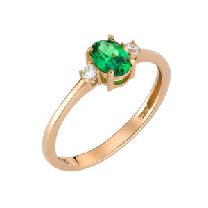Δαχτυλίδι Ροζ Χρυσό K14 Με Κεντρική Οβαλ Πράσινη Πέτρα Ζιργκον & Δύο Στρόγγυλες Λευκές MSD-24830R