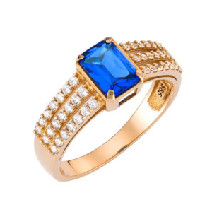 Δαχτυλίδι Ροζέτα Ροζ Χρυσό 14Κ Με Μπλε Ορθογώνια Πέτρα Ζιργκον MSD-10200R