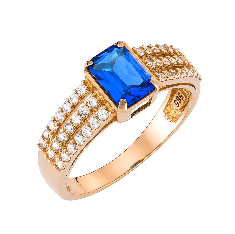 Δαχτυλίδι Ροζέτα Ροζ Χρυσό 14Κ Με Μπλε Ορθογώνια Πέτρα Ζιργκον MSD-10200R