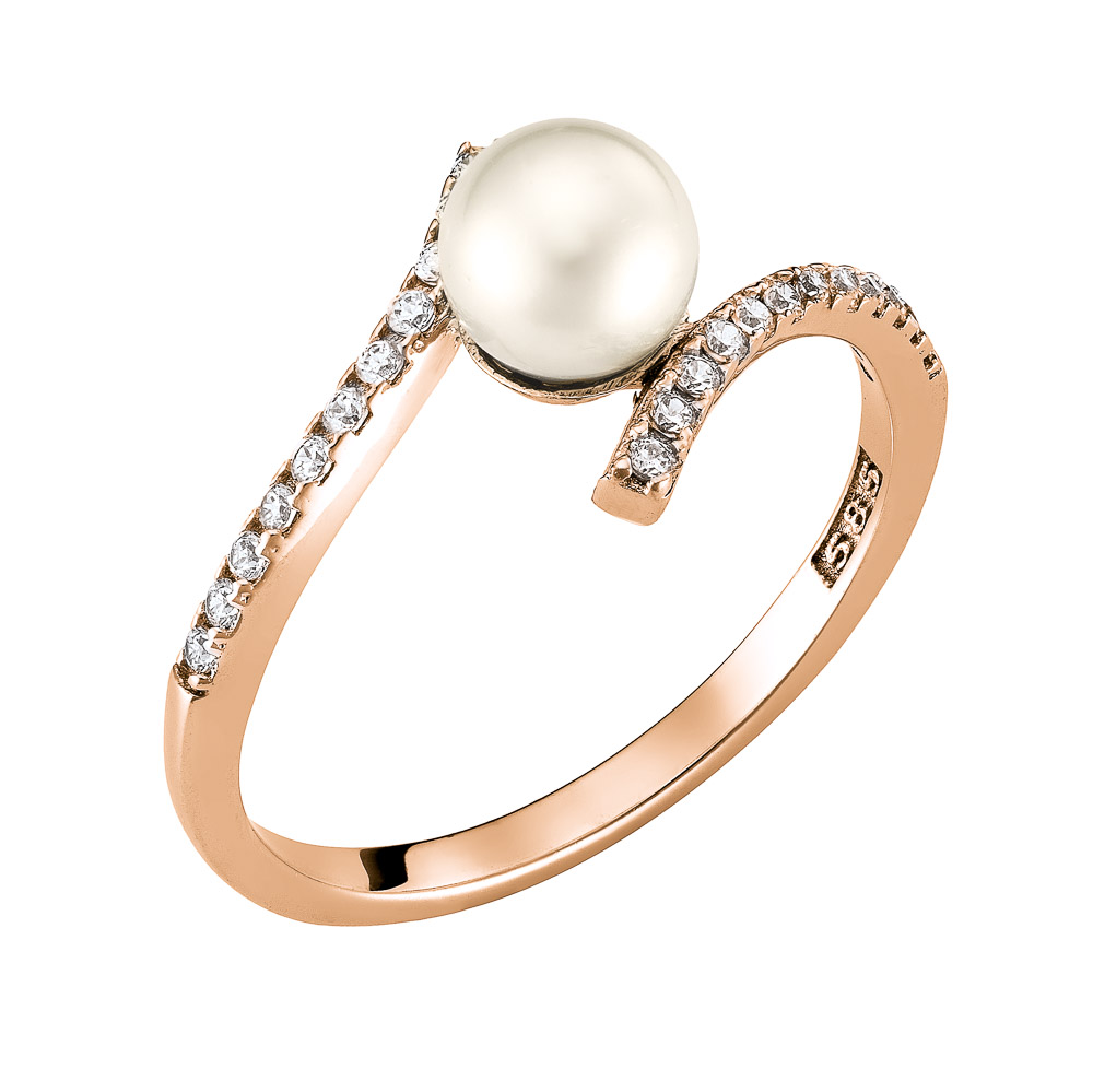 Δαχτυλίδι Ροζ Χρυσό 14K Με Μαργαριτάρι & Λευκές Πέτρες Ζιργκόν MSD-10205R