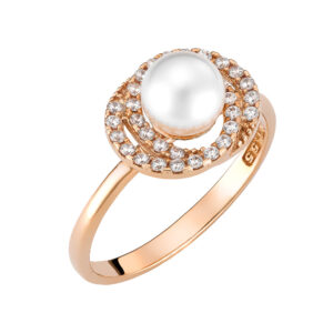 Δαχτυλίδι Ροζ Χρυσό 14K Με Μαργαριτάρι & Λευκές Πέτρες Ζιργκόν MSD-10209R