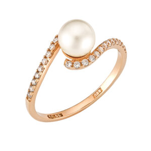 Δαχτυλίδι Ροζ Χρυσό Κ14 Με Μαργαριτάρι & Ιδιαίτερο Δέσιμο Με Λευκές Πέτρες Ζιργκόν MSD-10210R