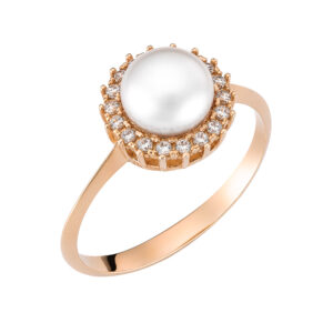 Δαχτυλίδι Ροζ Χρυσό 14K Με Μαργαριτάρι & Λευκές Πέτρες Περιμετρικά MSD-10213R