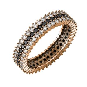 Δαχτυλίδι Ροζ Χρυσό 14K Με Λευκές & Μαύρε Πέτρες Ζιργκον MSD-10258R