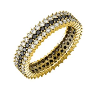 Δαχτυλίδι  Χρυσό 14K Με Λευκές & Μαύρε Πέτρες Ζιργκον MSD-10258Υ