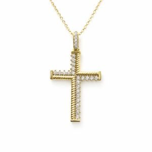 Σταυρός Γυναικείος Με Αλυσίδα Χρυσός Κ9 Με Λευκές Πέτρες Ζιργκόν SXS-24836Y-9Κ