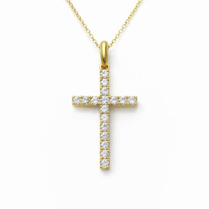 Σταυρός Γυναικείος Με Αλυσίδα Χρυσός Κ9 Με Λευκές Πέτρες Ζιργκόν SXS-24832Y-9Κ