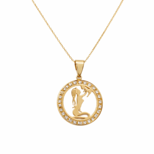 Κολιέ Χρυσό 9Κ Στρόγγυλο Με Μαμά Παιδί & Λευκές Πέτρες Ζιργκόν Περιμετρικά AFK-24844Y