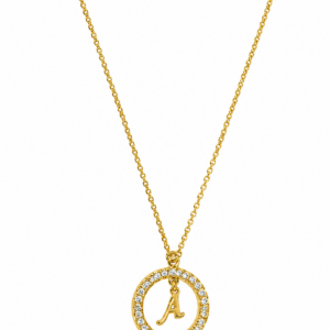 Κολιέ Ασημένιο 925 Επιχρυσωμένο Κύκλος Με Λευκές Πέτρες Ζιργκόν & Μονόγραμμα “A” Στο Κέντρο MRS-24895Y