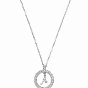 Κολιέ Ασημένιο 925 Κύκλος Με Λευκές Πέτρες Ζιργκόν & Μονόγραμμα “A” Στο Κέντρο MRS-24895W