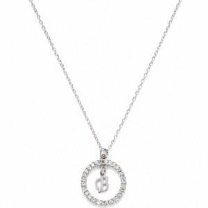 Κολιέ Ασημένιο 925 Κύκλος Με Λευκές Πέτρες Ζιργκόν & Μονόγραμμα “Β” Στο Κέντρο MRS-24900W