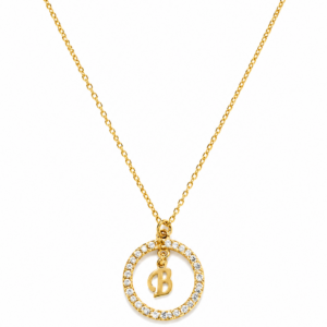 Κολιέ Ασημένιο 925 Επιχρυσωμένο Κύκλος Με Λευκές Πέτρες Ζιργκόν & Μονόγραμμα “Β” Στο Κέντρο MRS-24900Y