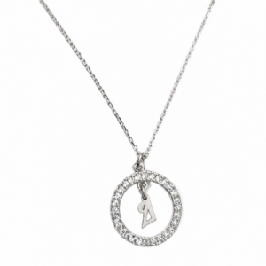 Κολιέ Ασημένιο 925 Κύκλος Με Λευκές Πέτρες Ζιργκόν & Μονόγραμμα “Δ” Στο Κέντρο MRS-24901W