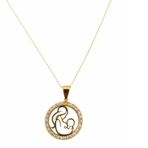 Κολιέ Χρυσό 9Κ Στρόγγυλο Με Μαμά Που Θηλάζει & Λευκές Πέτρες Ζιργκόν Περιμετρικά AFK-24845Y