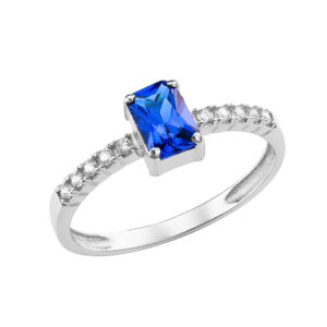 Γυναικείο Δαχτυλίδι Λευκόχρυσο 14Κ Με Μπλέ Πέτρα Ζιργκον BAGUETTE MSD-24822W