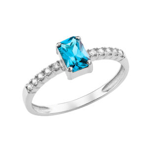 Γυναικείο Δαχτυλίδι Λευκόχρυσο 14Κ Με Γαλάζια Πέτρα Ζιργκον BAGUETTE MSD-24823W