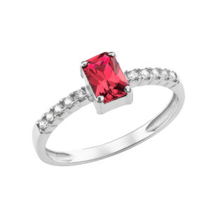 Γυναικείο Δαχτυλίδι Λευκόχρυσο 14Κ Με Κόκκινη Πέτρα Ζιργκον BAGUETTE MSD-24821W