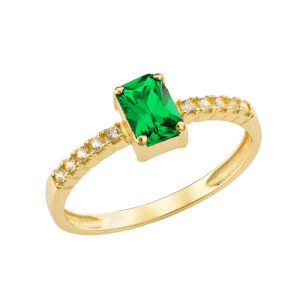 Γυναικείο Δαχτυλίδι Χρυσό 14Κ Με  Πράσινη Πέτρα Ζιργκον BAGUETTE MSD-24876Υ