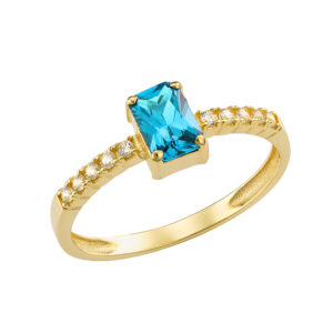 Γυναικείο Δαχτυλίδι Χρυσό 14Κ Με Γαλάζια Πέτρα Ζιργκον BAGUETTE MSD-24878Y
