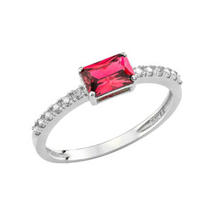 Γυναικείο Δαχτυλίδι Λευκόχρυσο 14Κ Με Κόκκινη Πέτρα Ζιργκον BAGUETTE MSD-24825W