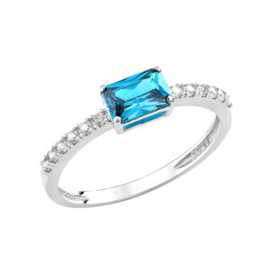 Γυναικείο Δαχτυλίδι Λευκόχρυσο 14Κ Με Γαλάζια Πέτρα Ζιργκον BAGUETTE MSD-24824W
