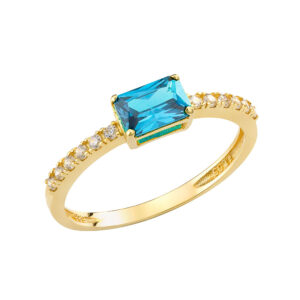 Γυναικείο Δαχτυλίδι Χρυσό 14Κ Με Γαλάζια Πέτρα Ζιργκον BAGUETTE MSD-24879Υ