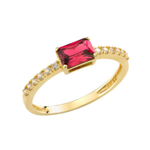 Γυναικείο Δαχτυλίδι Χρυσό 14Κ Με Κόκκινη Πέτρα Ζιργκον BAGUETTE MSD-24880Υ