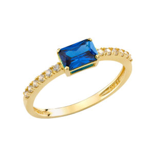 Γυναικείο Δαχτυλίδι Χρυσό 14Κ Με Μπλε Πέτρα Ζιργκον BAGUETTE MSD-20971Υ