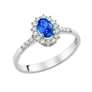 Δαχτυλίδι Λευκόχρυσο 14Κ Ροζέτα Οβάλ Με Μπλε Πέτρα Ζιργκόν MSD-20975W