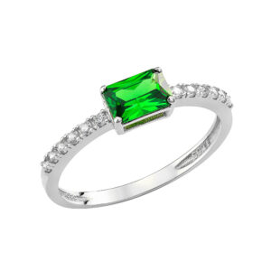 Γυναικείο Δαχτυλίδι Λευκόχρυσο 14Κ Με Πράσινη Πέτρα Ζιργκον BAGUETTE MSD-24818W