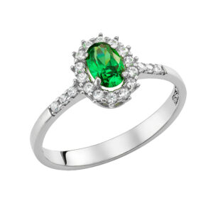 Δαχτυλίδι Λευκόχρυσο 14Κ Ροζέτα Οβάλ Με Πράσινη Πέτρα Ζιργκόν MSD-20987W