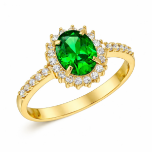 Δαχτυλίδι Ροζέτα Χρυσό 14Κ Με Οβαλ Κεντρική Πρασίνη Πέτρα Ζιργκον MSD-21729Υ